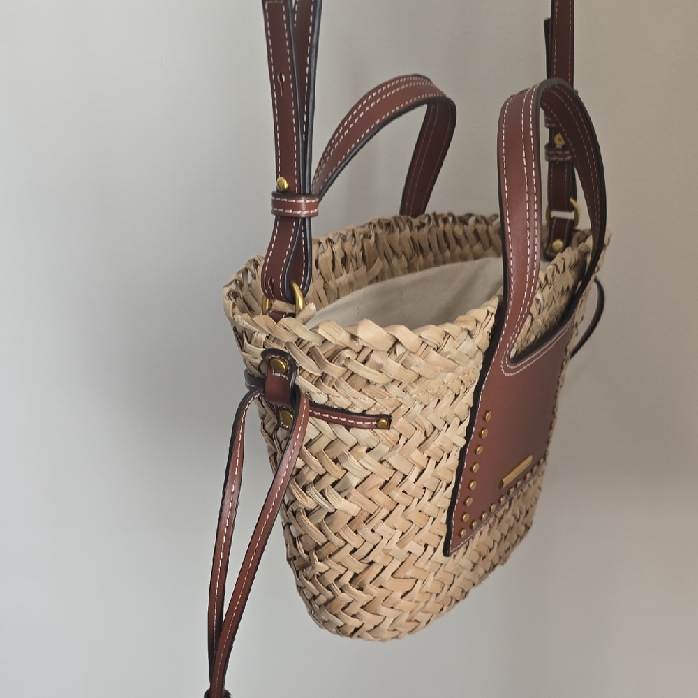 House of Harlow 1960 Woven Straw and Brown Crossbody Bag - Picture 5 of 7